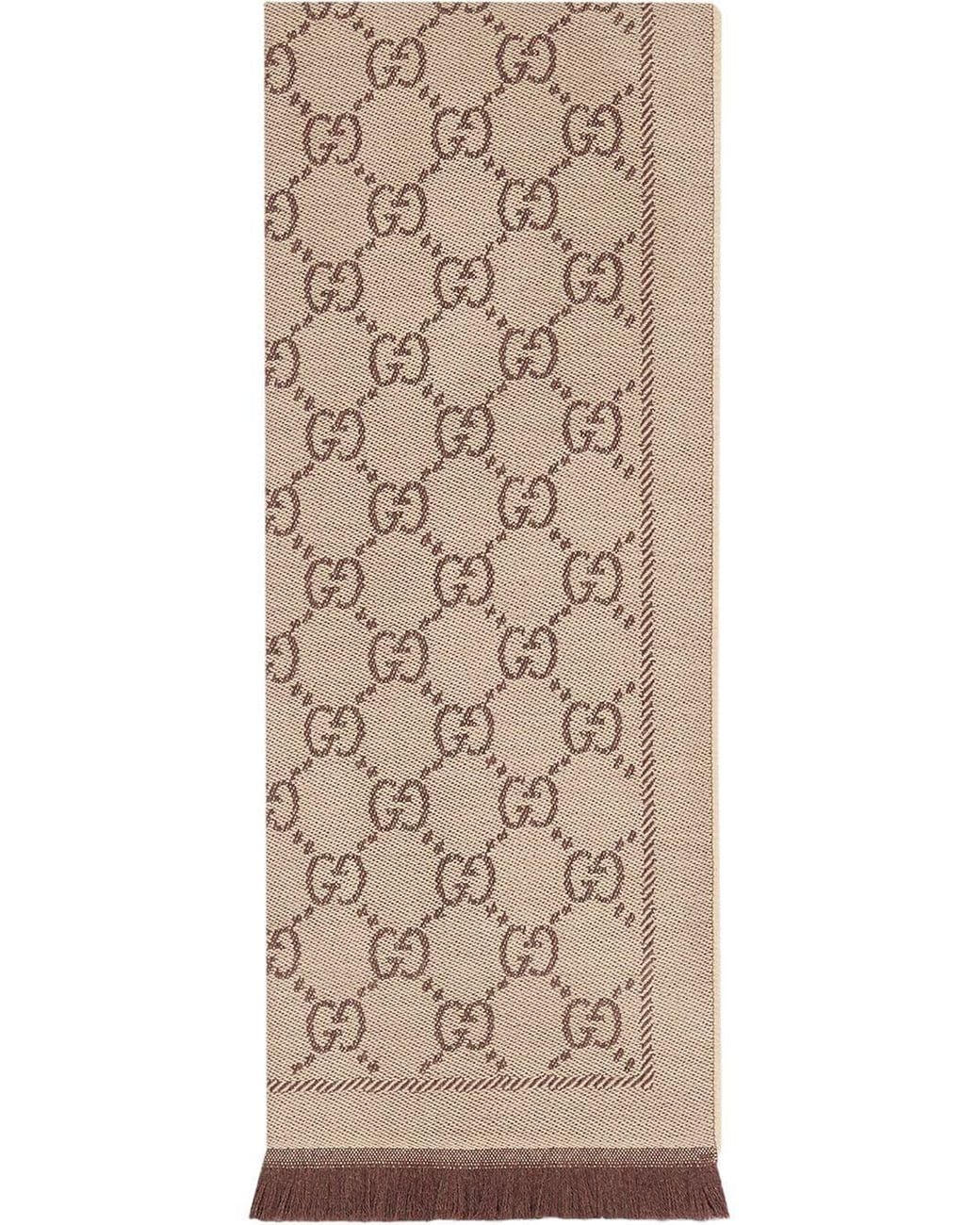 Gucci Natural Jacquard Wool Scarf With Gg Motif