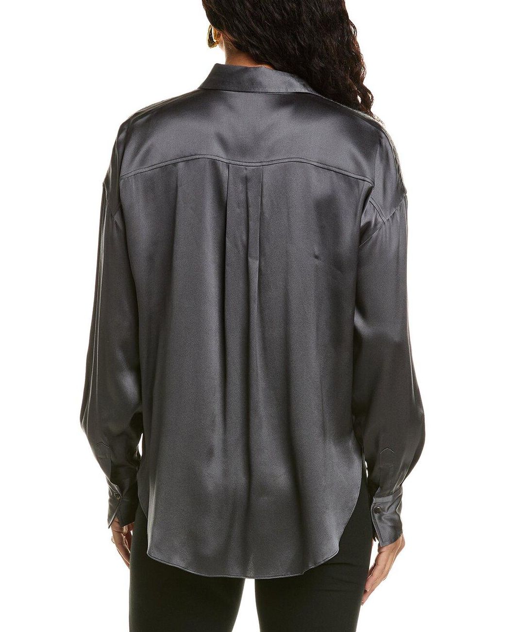 Brunello Cucinelli Gray Charcoal Silk Relaxed Shirt