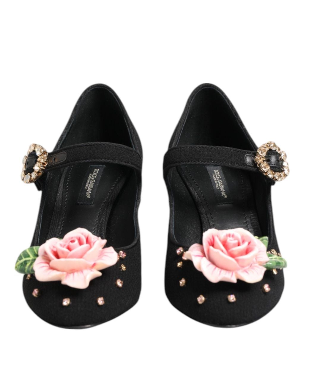 Dolce & Gabbana Black Flower Crystal Embellished Mary Jane Shoes Wool Rayon Goat Skin