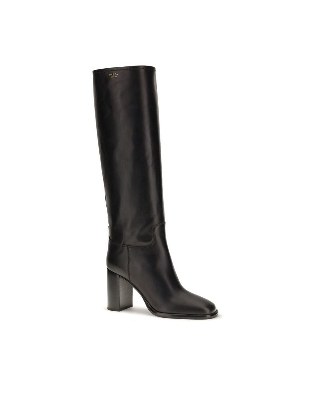 Prada Black Calf Leather Bos Taurus High Heel Boots