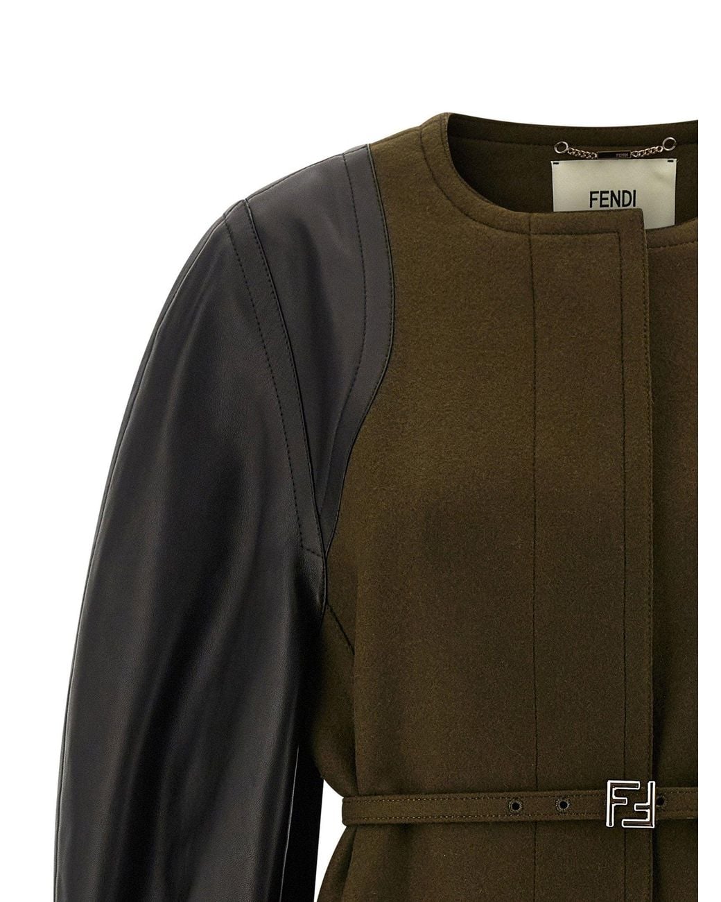 Fendi Green Wool Felt & Leather Coat