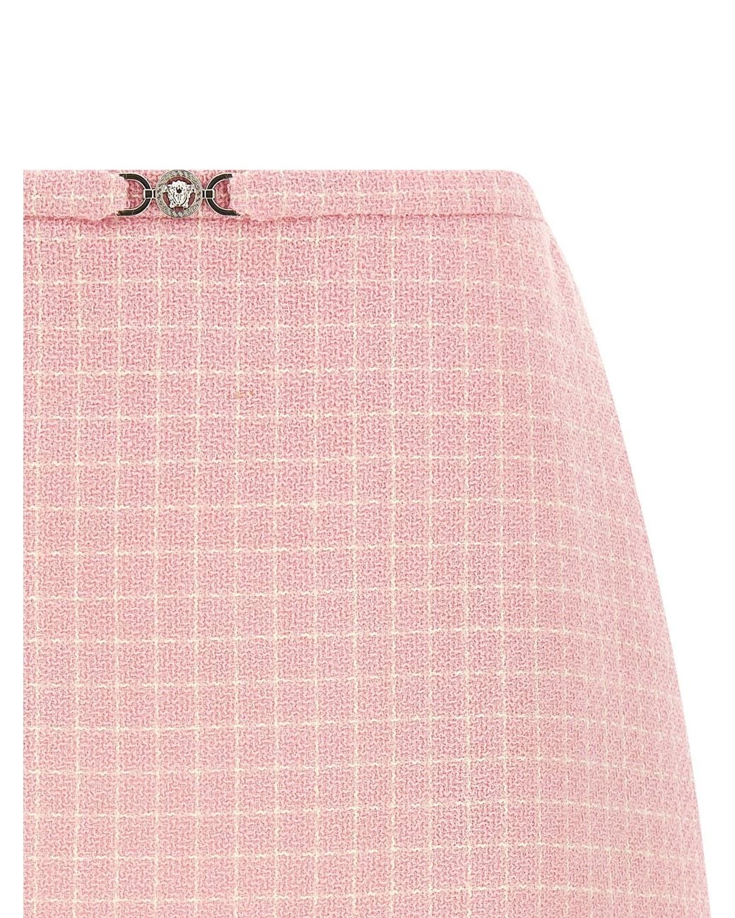 Versace Pink Checked Wool Tweed Skirt