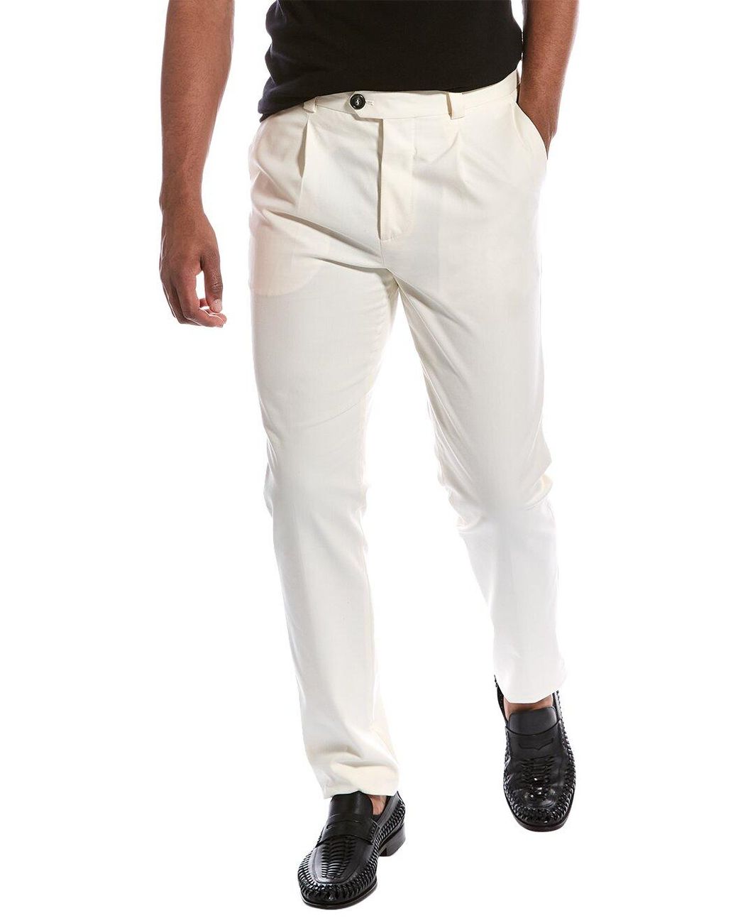 Brunello Cucinelli Natural Off Wool Trousers for men