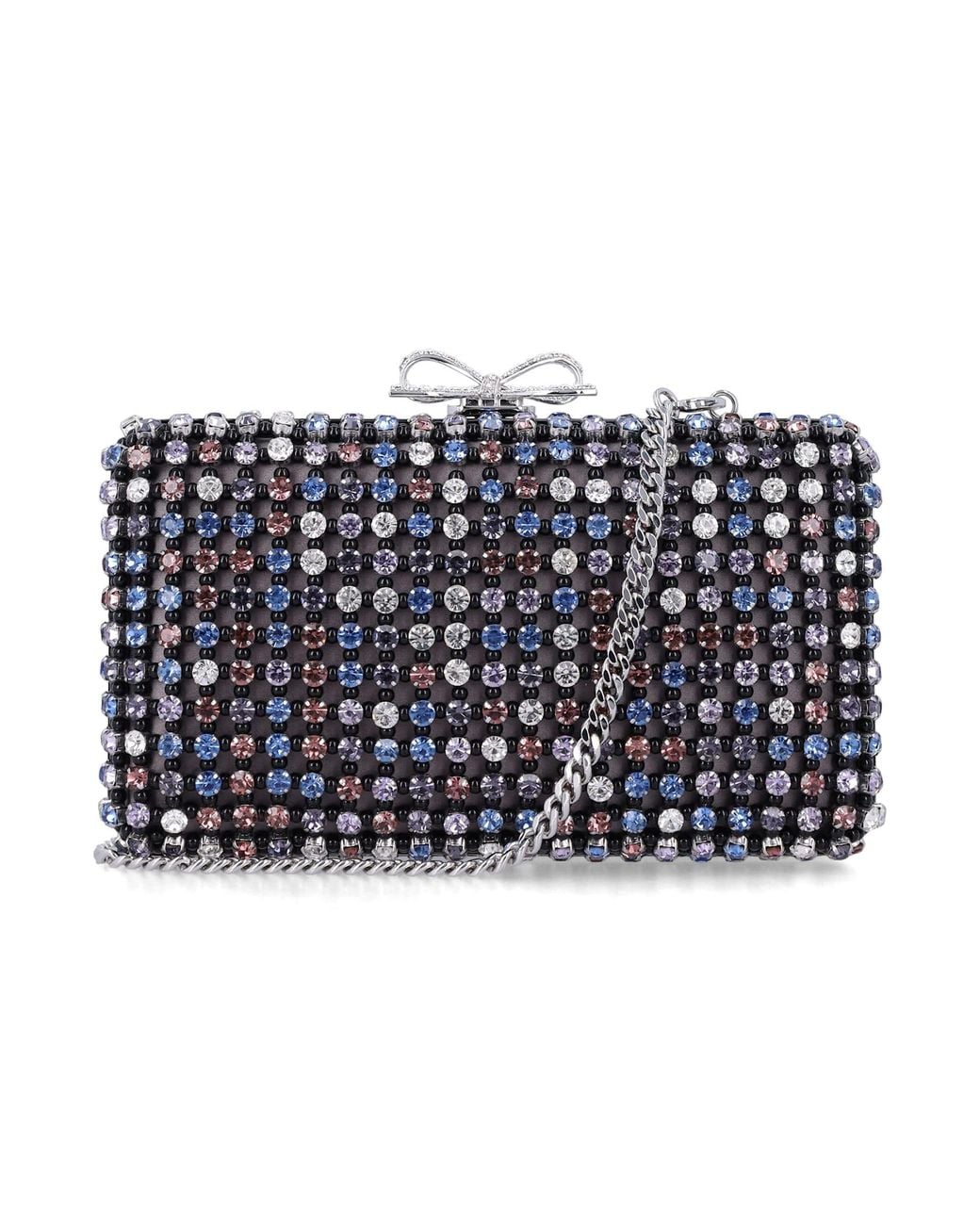 Self-Portrait Blue Multi Crystal Chainmail Clutch