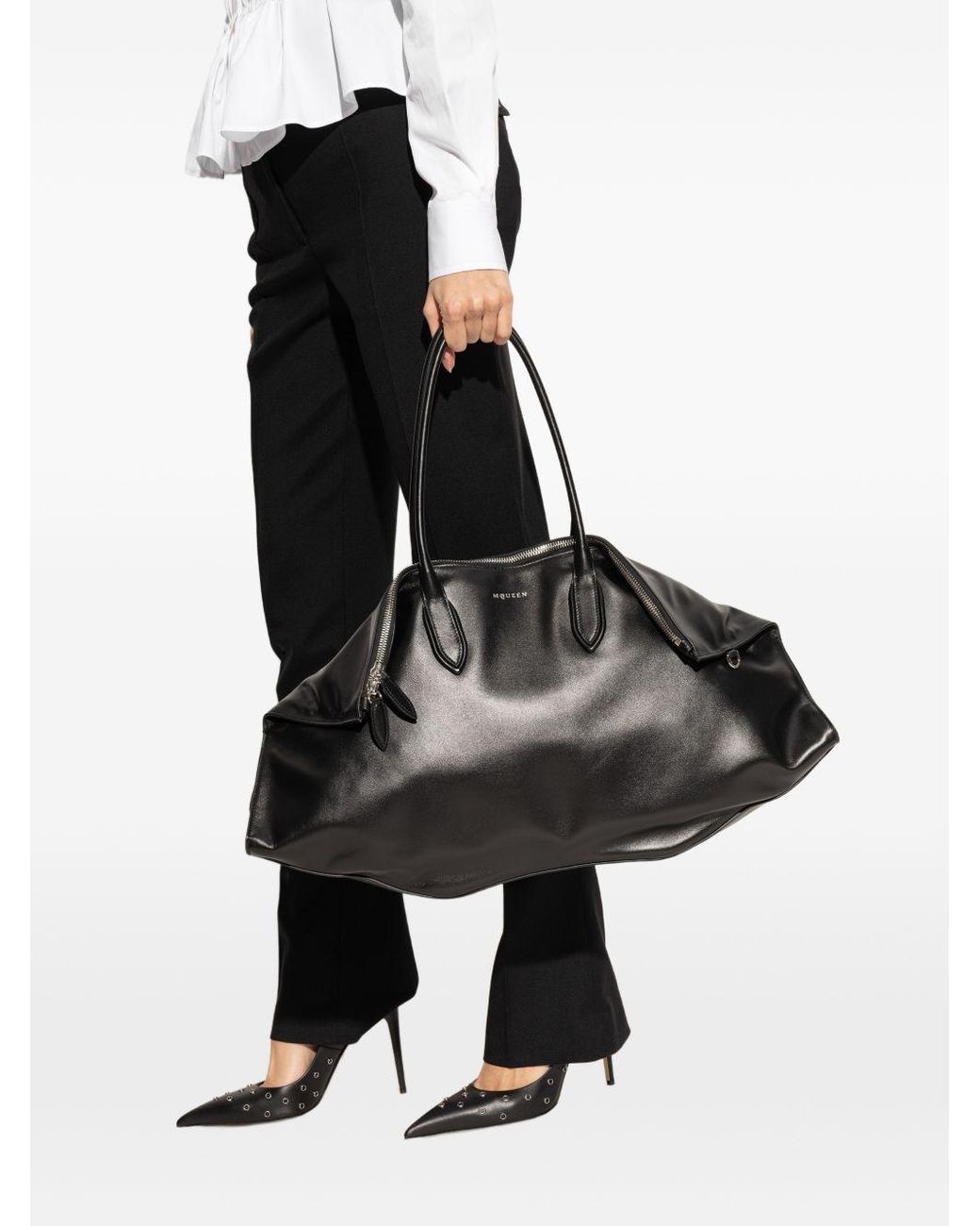 McQueen Black Maxi Manta Shoulder Bag