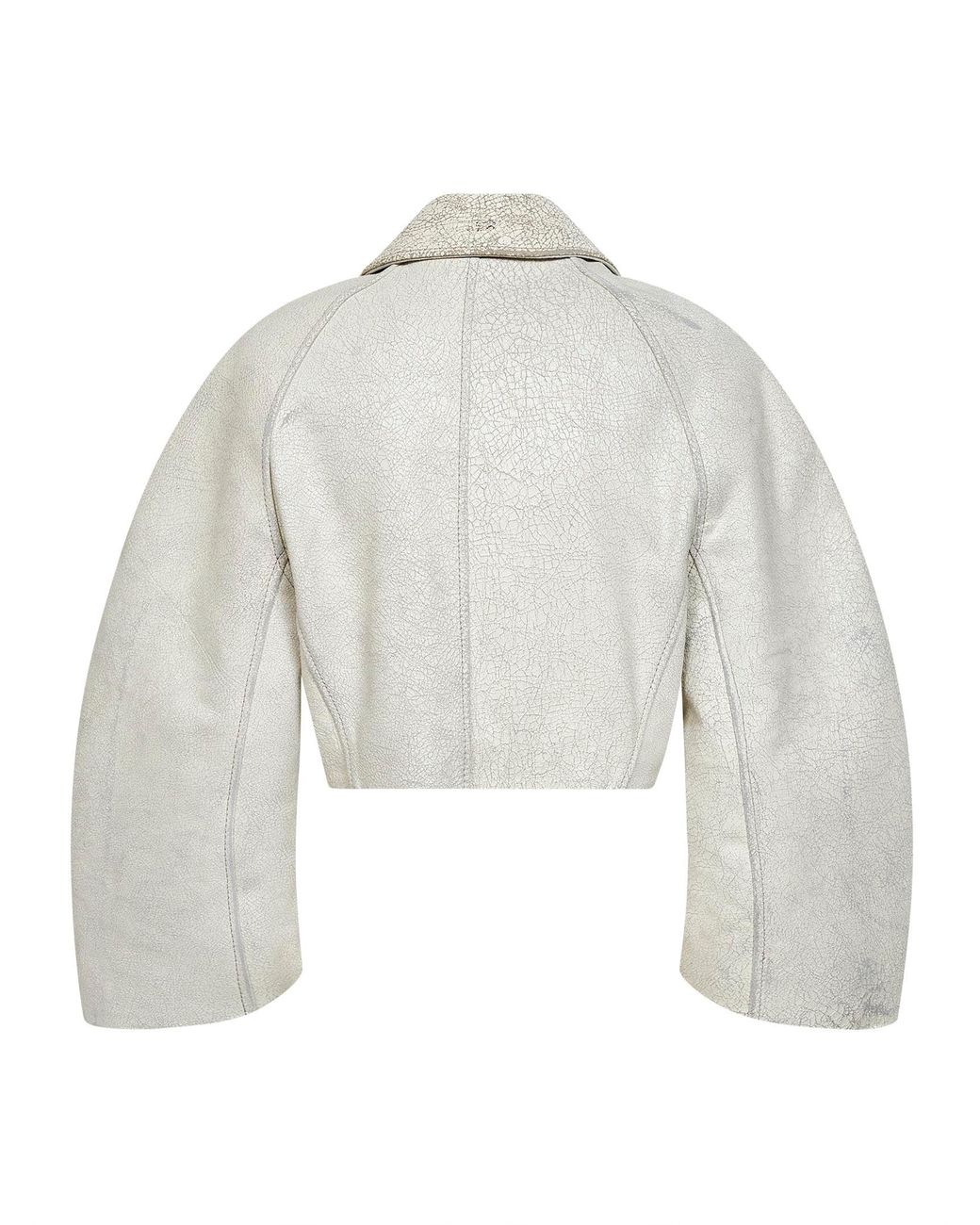 DIESEL White Crackled Leather I-Raya Cropped Jacket