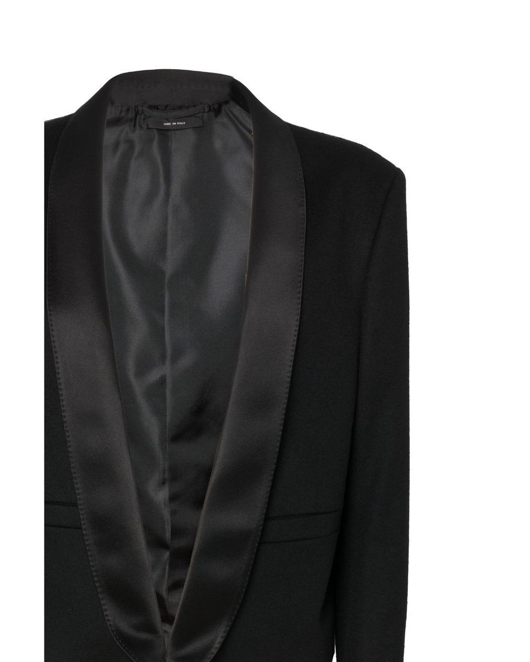 Tom Ford Black Grain De Poudre Wool And Cashmere Cropped Tuxedo Blazer With Silk Satin Shawl Collar