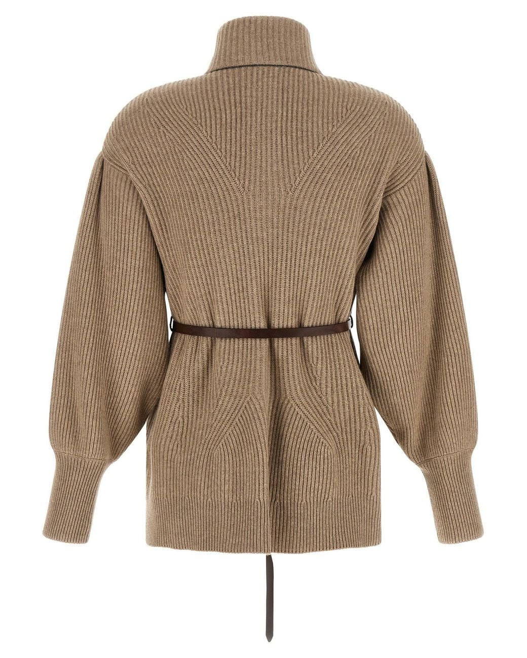 Brunello Cucinelli Natural English Half-Ribbed Virgin Wool Cardigan