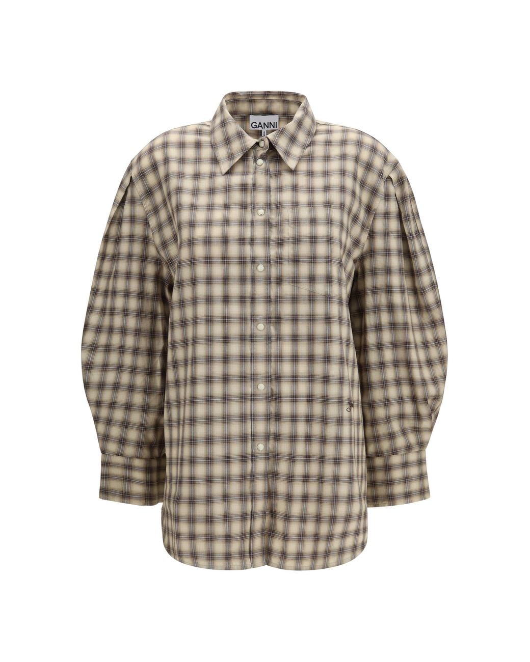 Ganni Gray Check Fannel Shirt Cotton