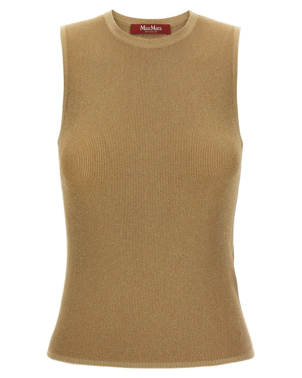 Max Mara Natural Metallic-Ribbed Technical Tank Top