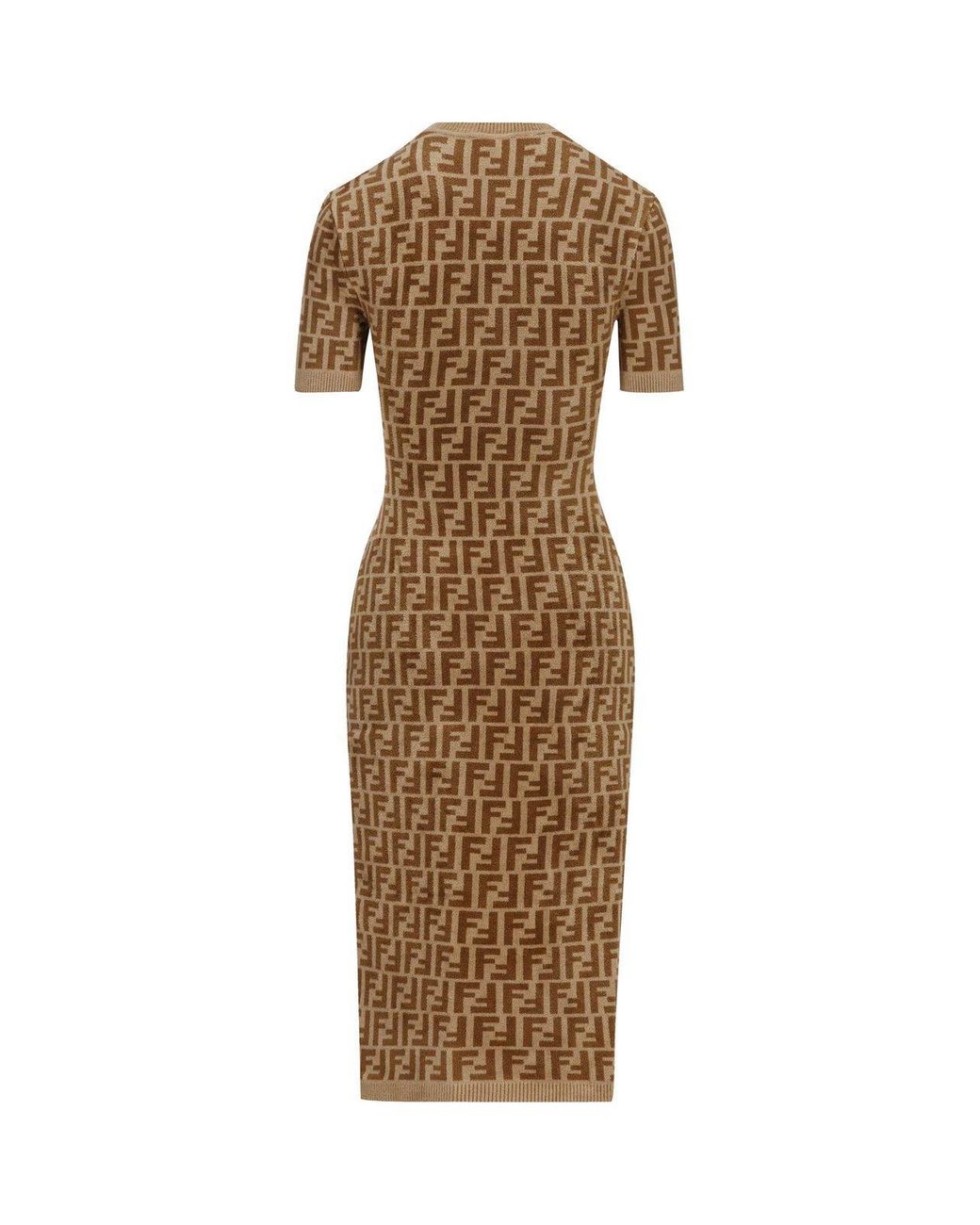 Fendi All-over Ff Printed Knitted Midi Dress in Natural | Lyst