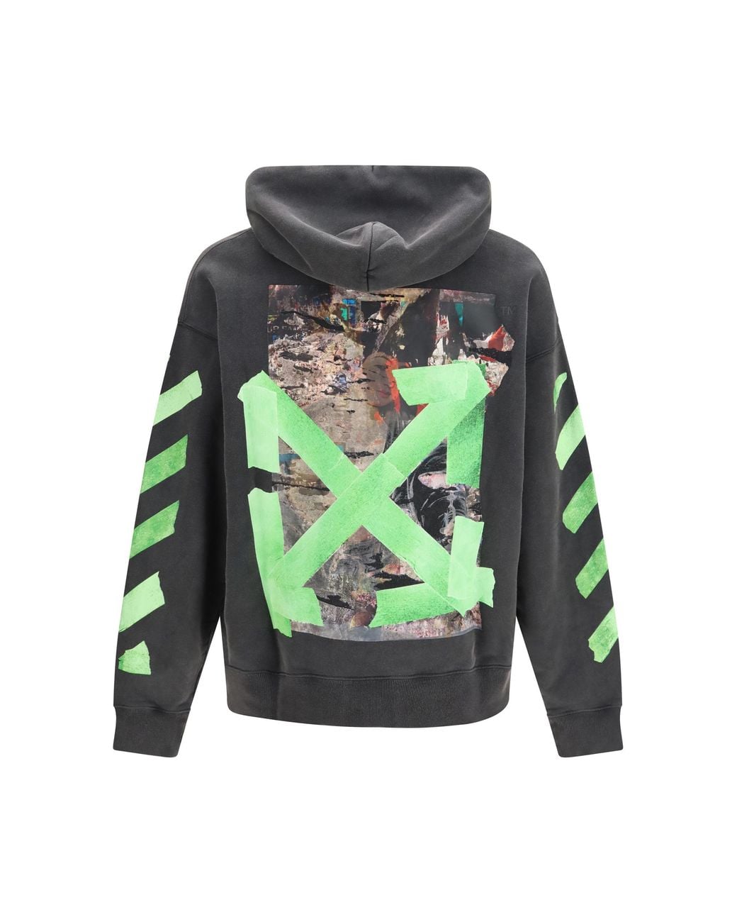 Off-White c/o Virgil Abloh Black Hooded Sweatshirt Bacco Arrow Skate Cotton Sweater for men