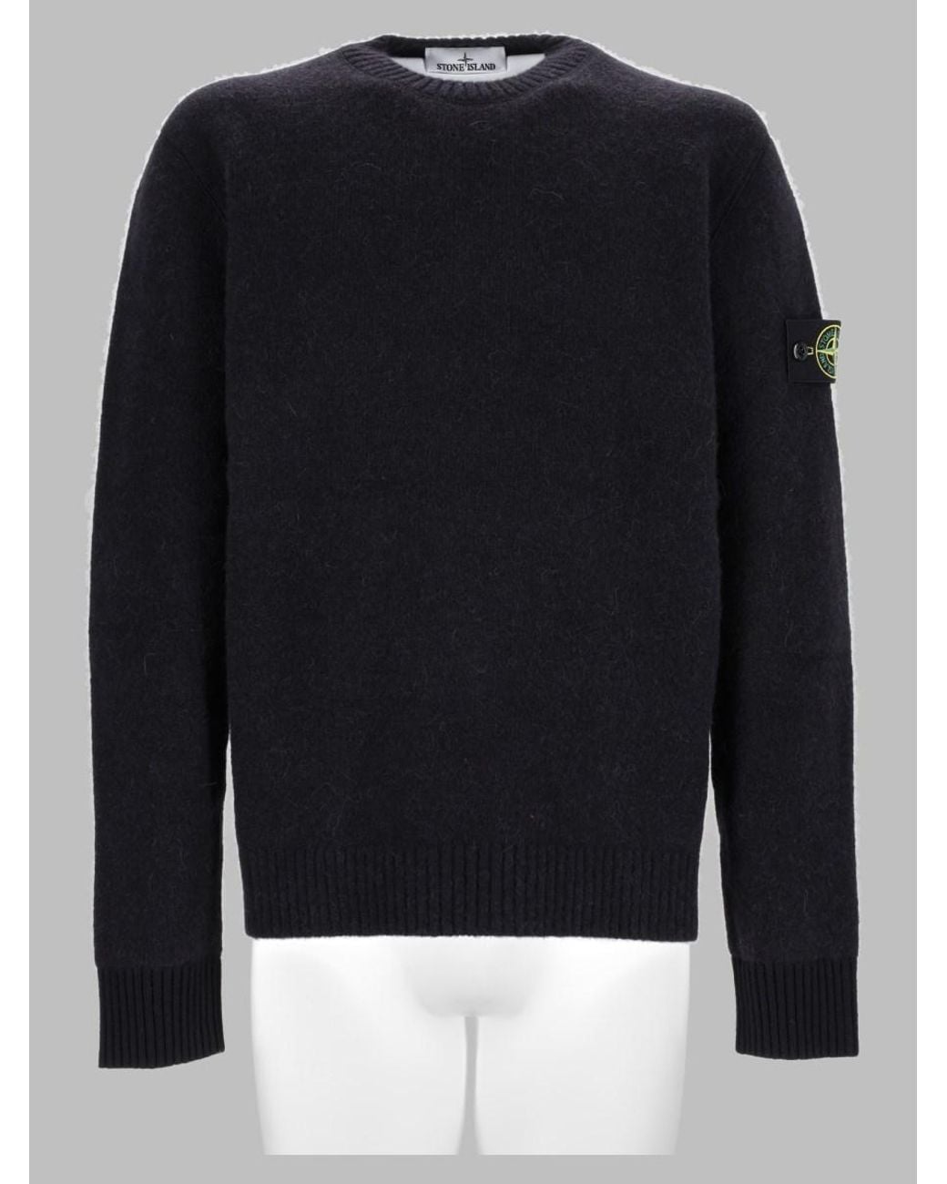Stone Island Black Alpaca Wool Blend Jumper With Logo Patch Sweater for men
