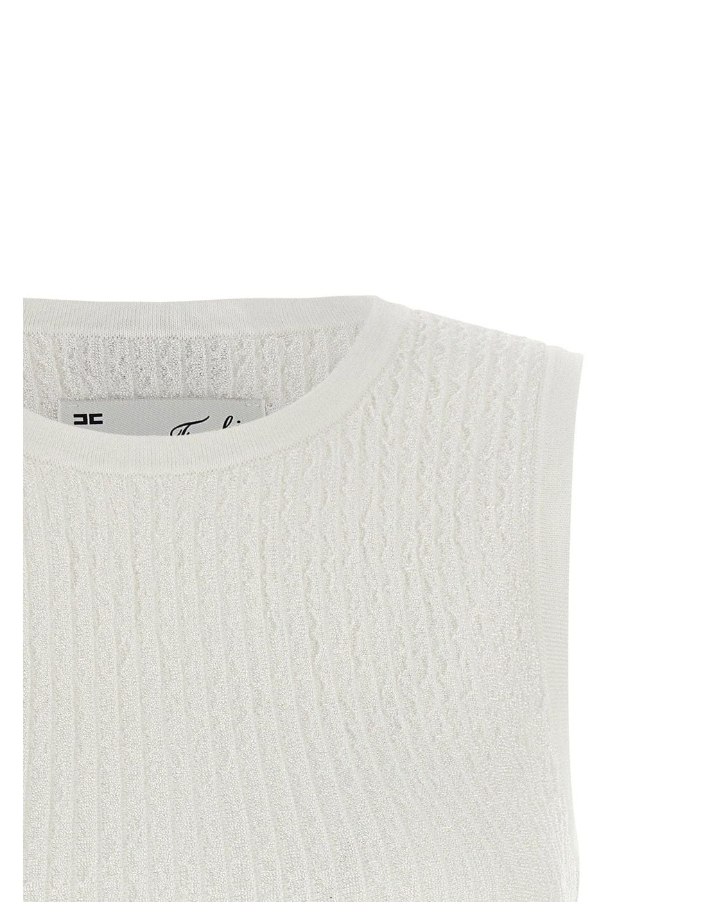 Elisabetta Franchi White Ribbed Crop Tank Top