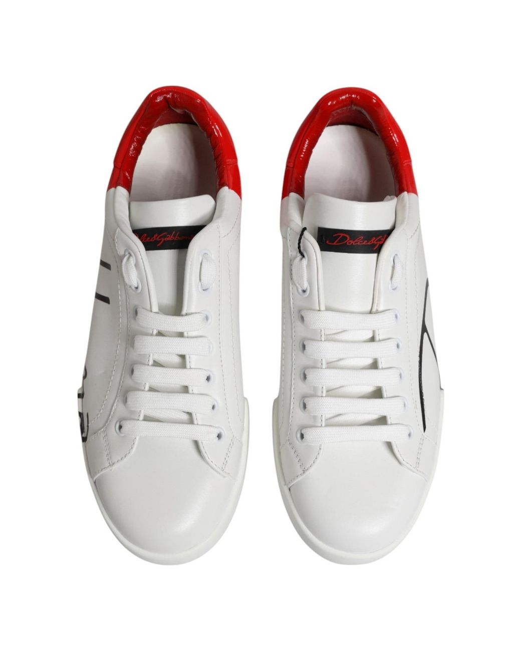 Dolce & Gabbana Red Leather Logo Portofino Sneakers Shoes And Calfskin for men