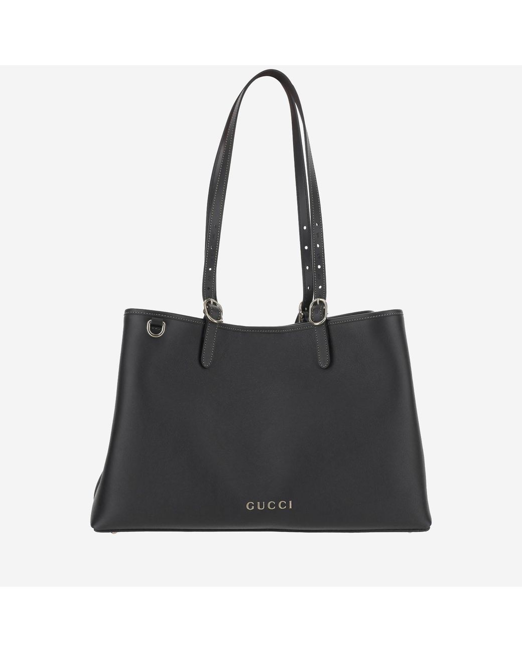 Gucci Black Medium Gg Emblem Shopping Bag Leather Handbags