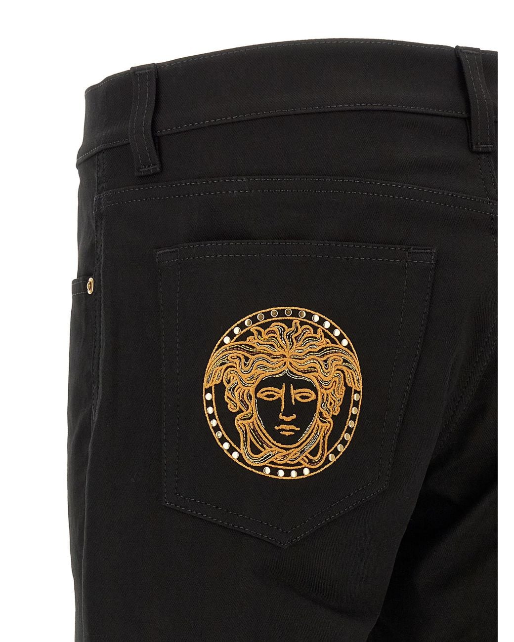 Versace Black Versace-Embellished Cotton Jeans for men