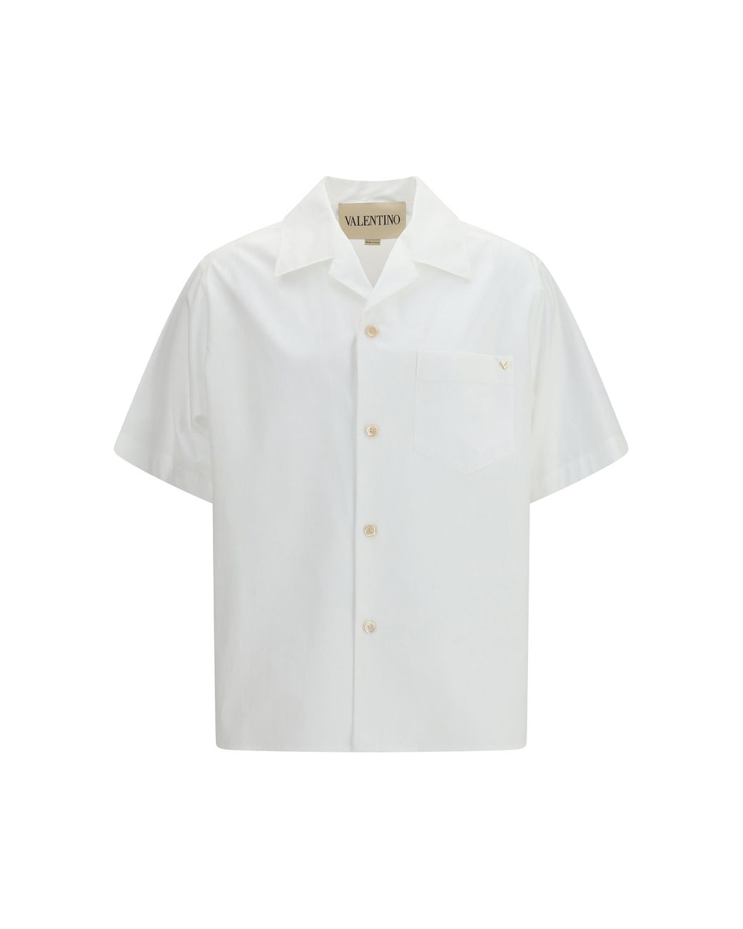 Valentino White Cotton Poplin Bowling Shirt With Vgold for men
