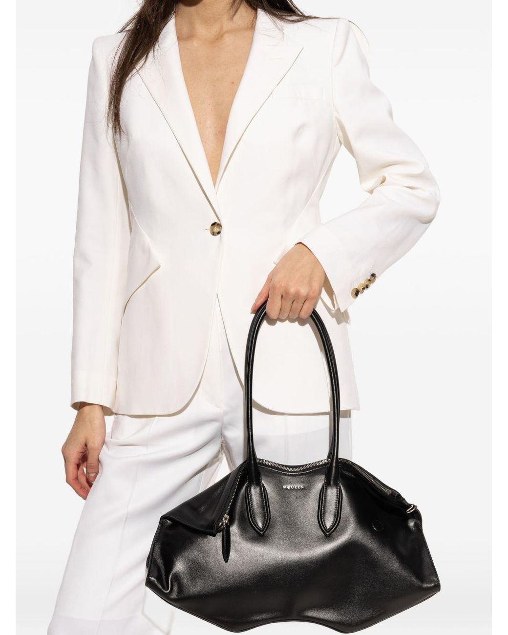 McQueen White Shoulder Bag Manta Calfskin