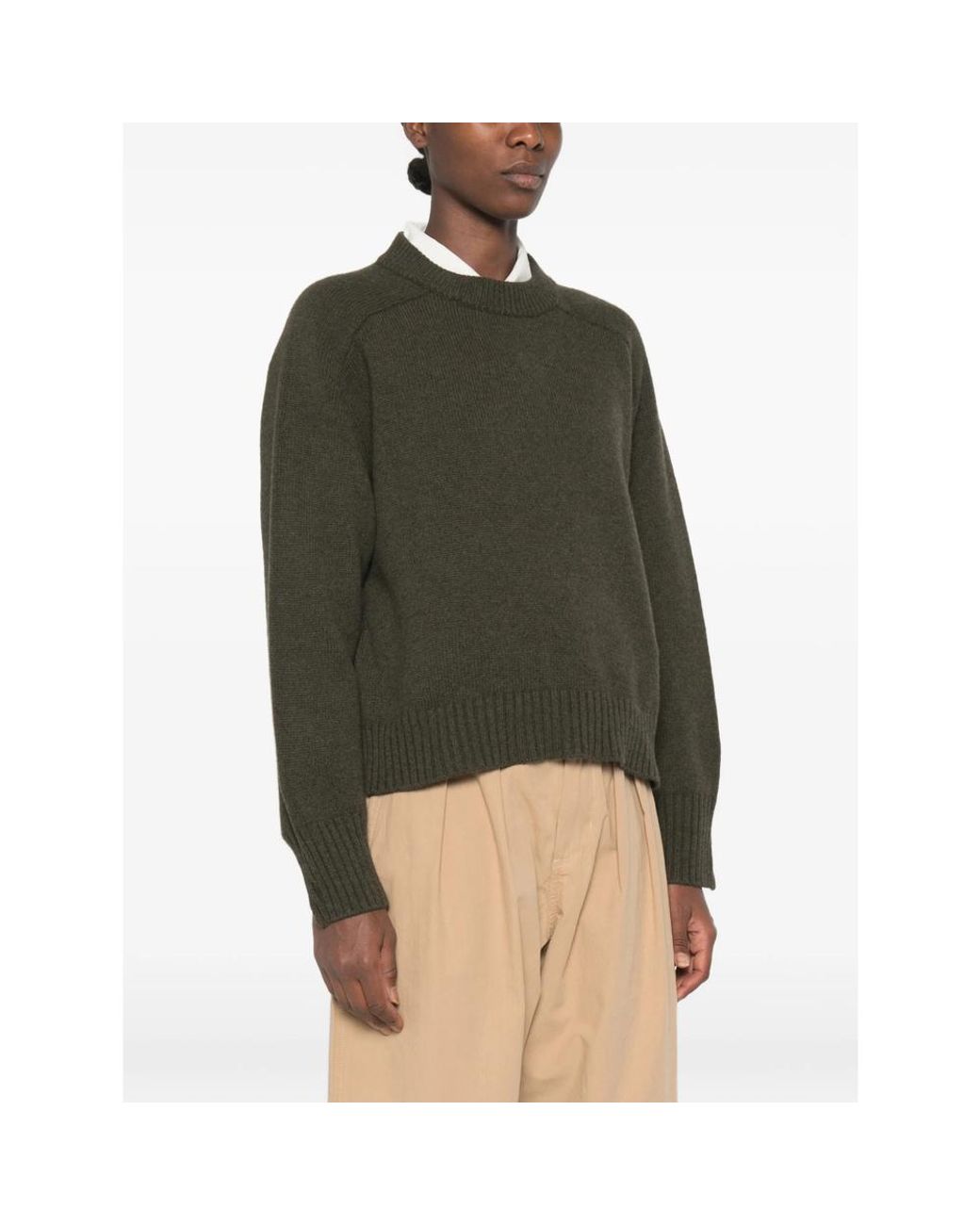 Soeur Green Ribbed-Trim Raglan-Sleeve Sweater