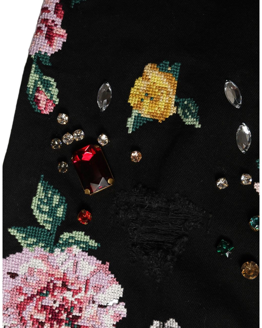 Dolce & Gabbana Black Floral Cotton High Waist Tapered Pants Elastane