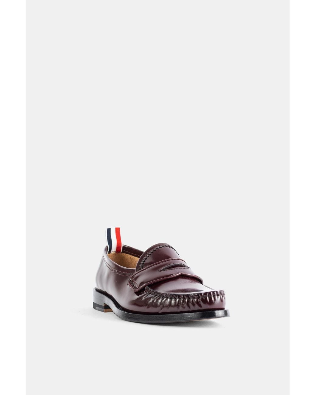 Thom Browne White Penny Varsity Burgundy Patent Leather Loafers