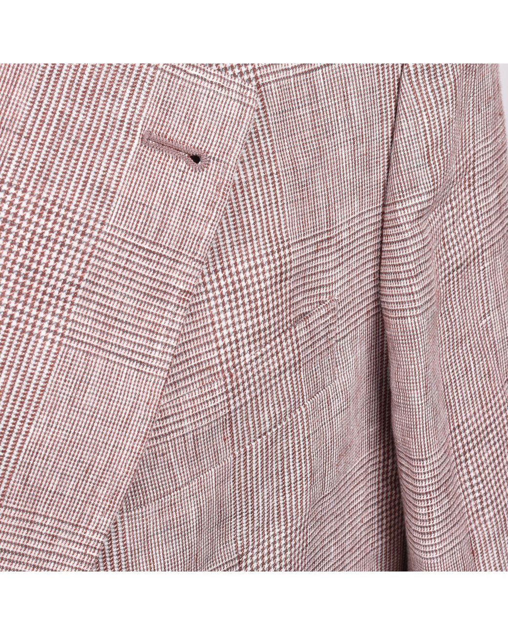 Brunello Cucinelli Brown Light Linen Checked Suit for men