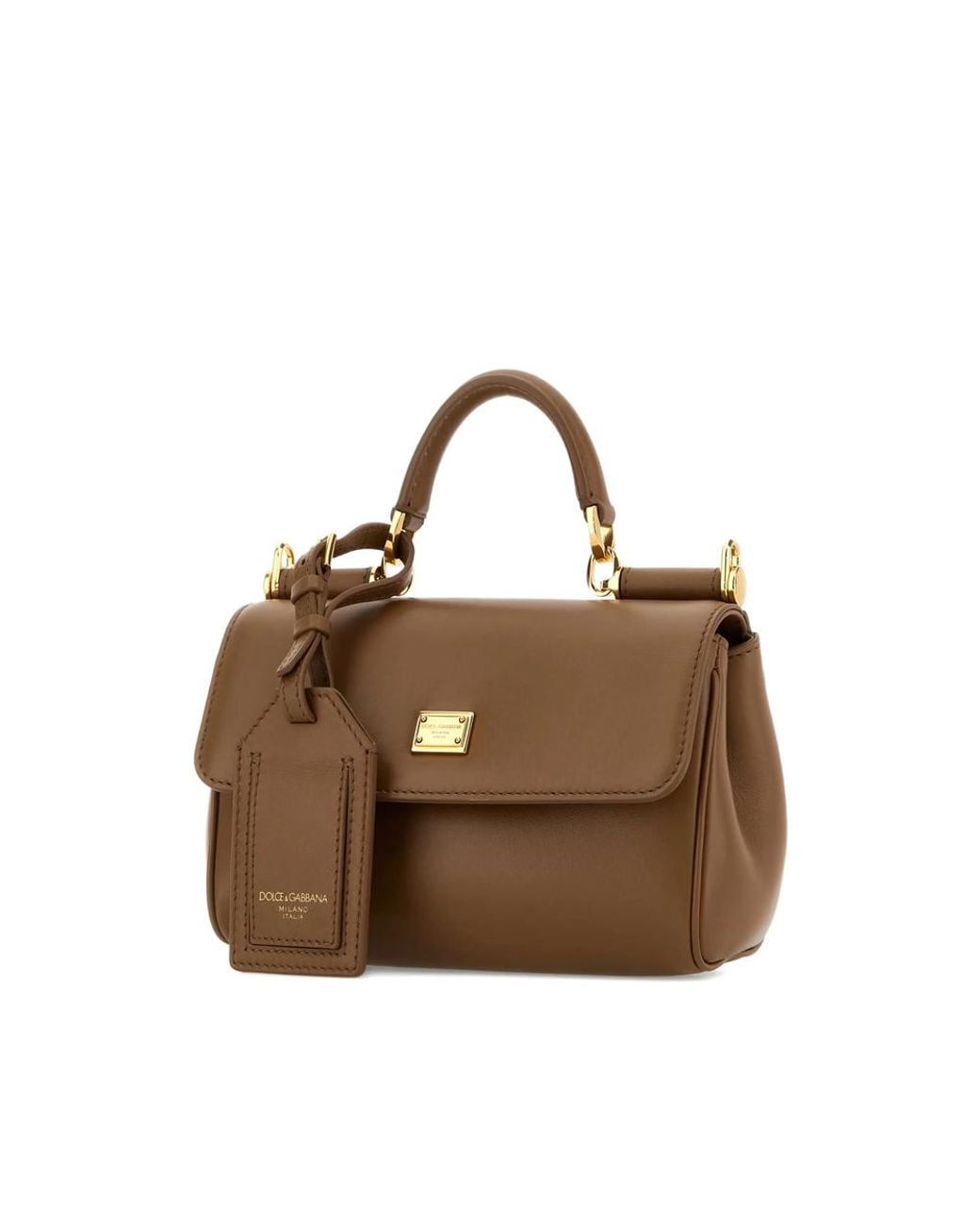 Dolce & Gabbana Brown Mini Sicily Leather Tote Bag Calfskin