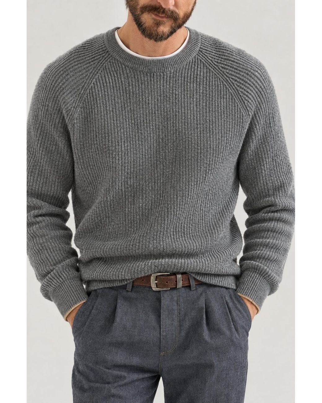 Brunello Cucinelli Gray Dark Wool Sweater Clothing for men