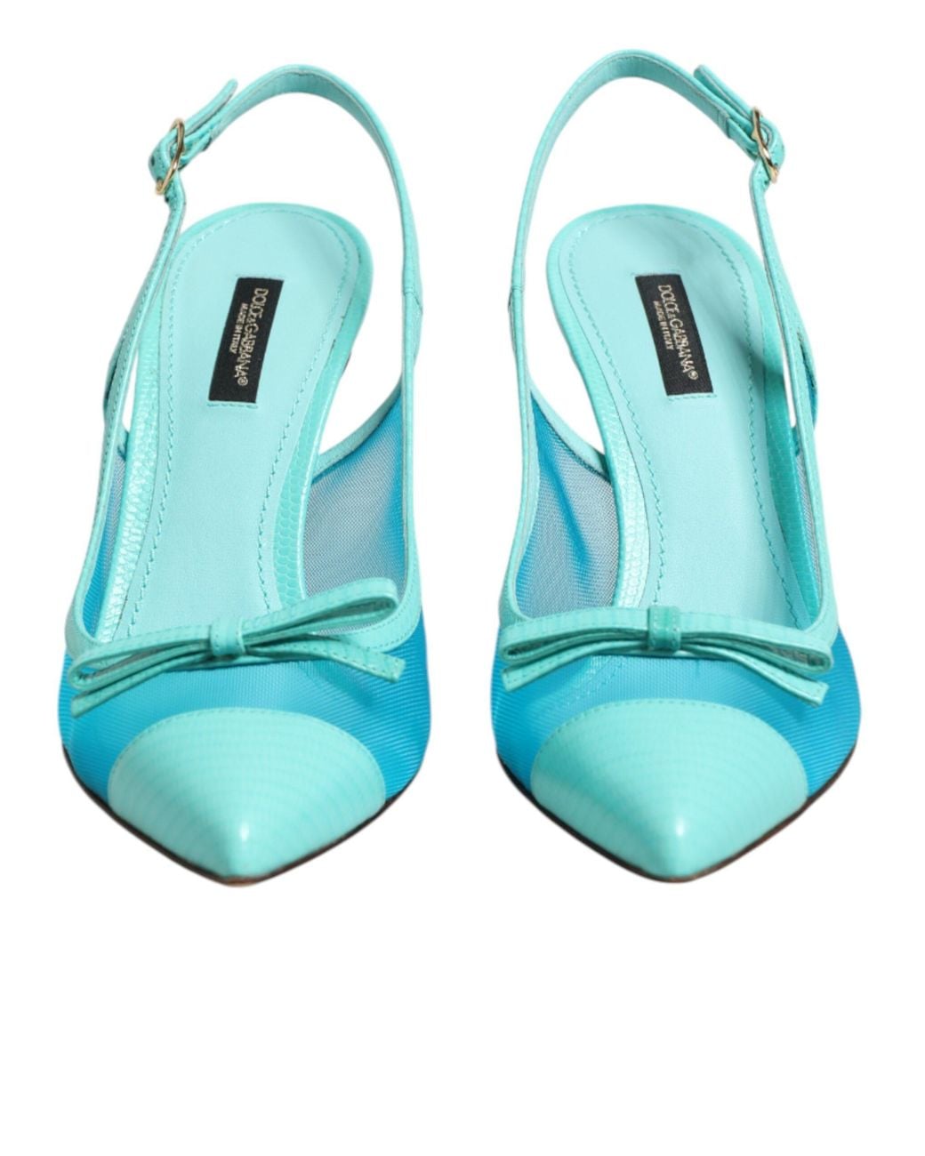 Dolce & Gabbana Blue Leather Mesh Heels Slingback Shoes Light Pa+40Lf