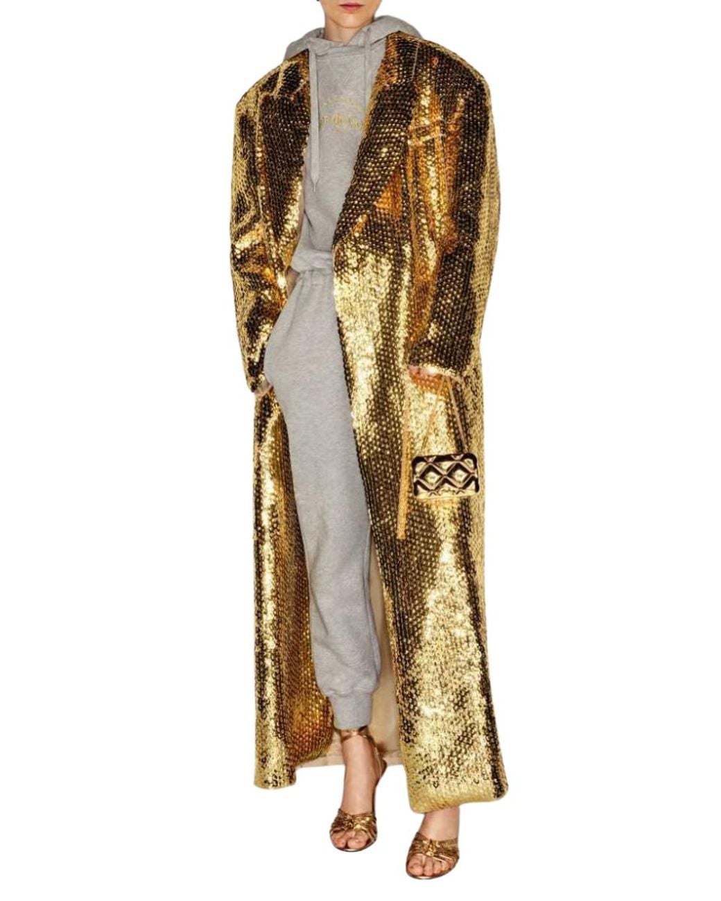 Valentino Garavani Metallic Oversized Sequined Organza Coat Sand 2B0Mr00S7Wm_S69 Cream,Tan Clothing
