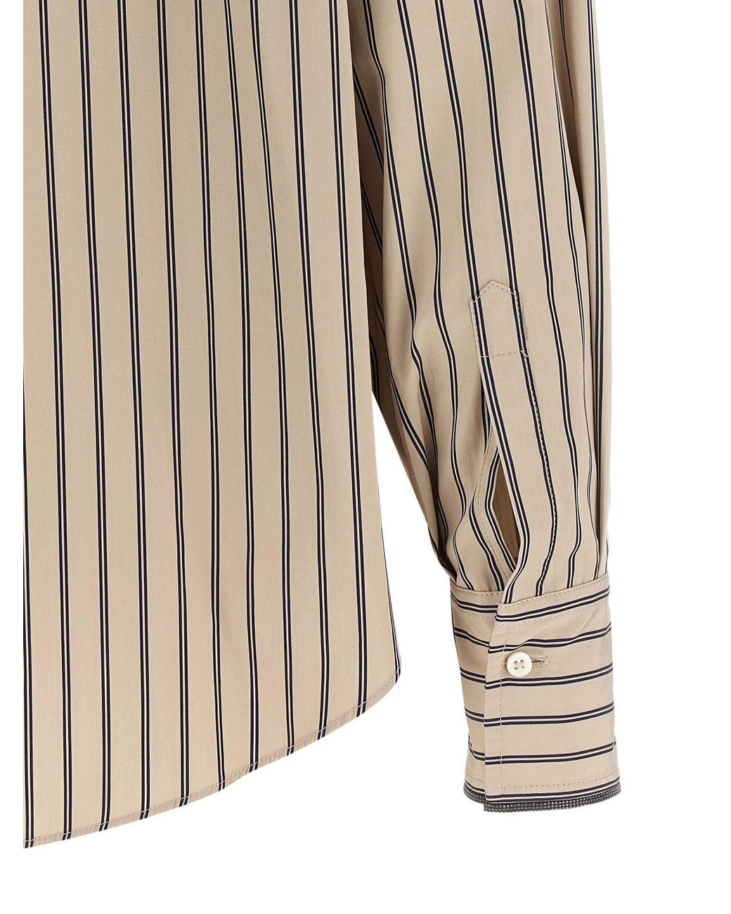 Brunello Cucinelli Brown Striped Cotton With Integrated Tie Shirt