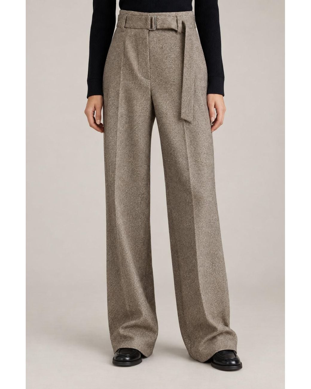 Brunello Cucinelli Brown Wool Blend Wide Leg Trousers