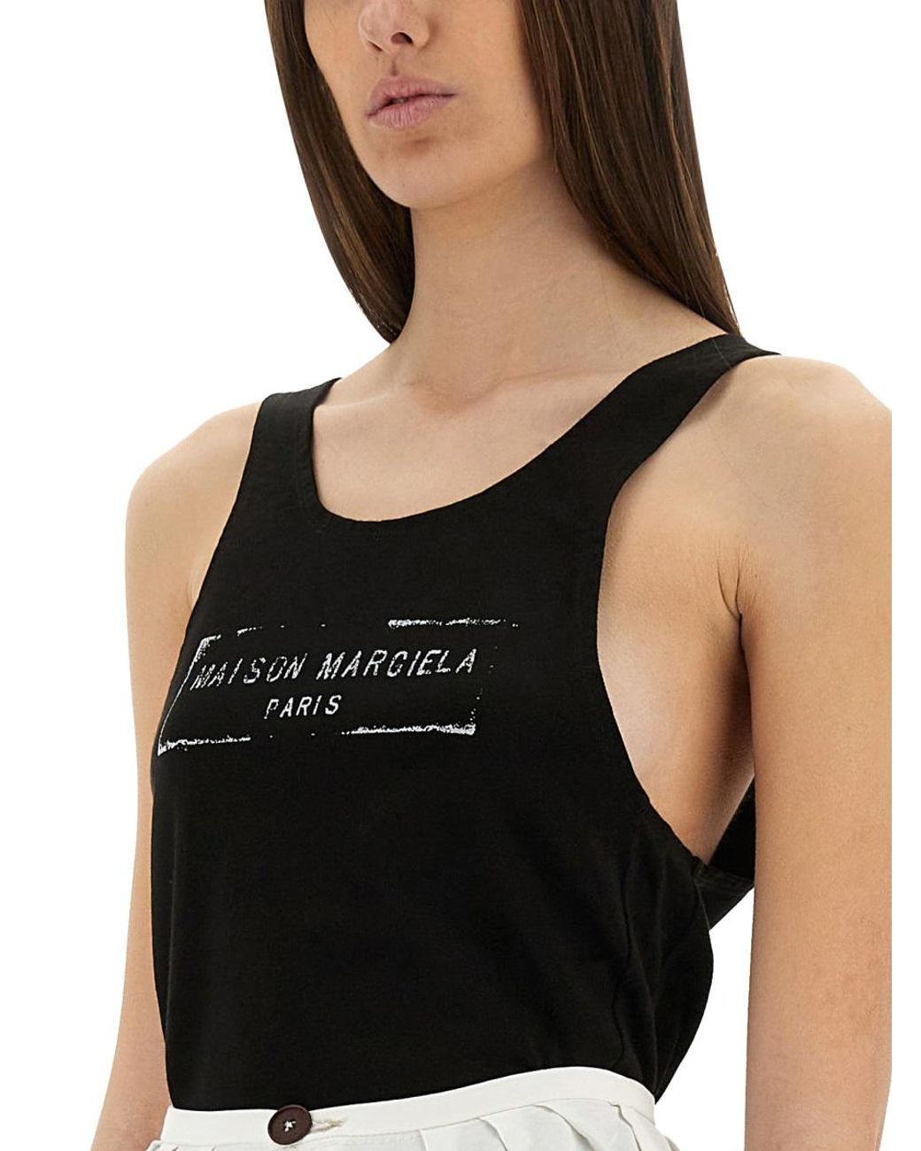 Maison Margiela Black Logo Print Tank Top Viscose