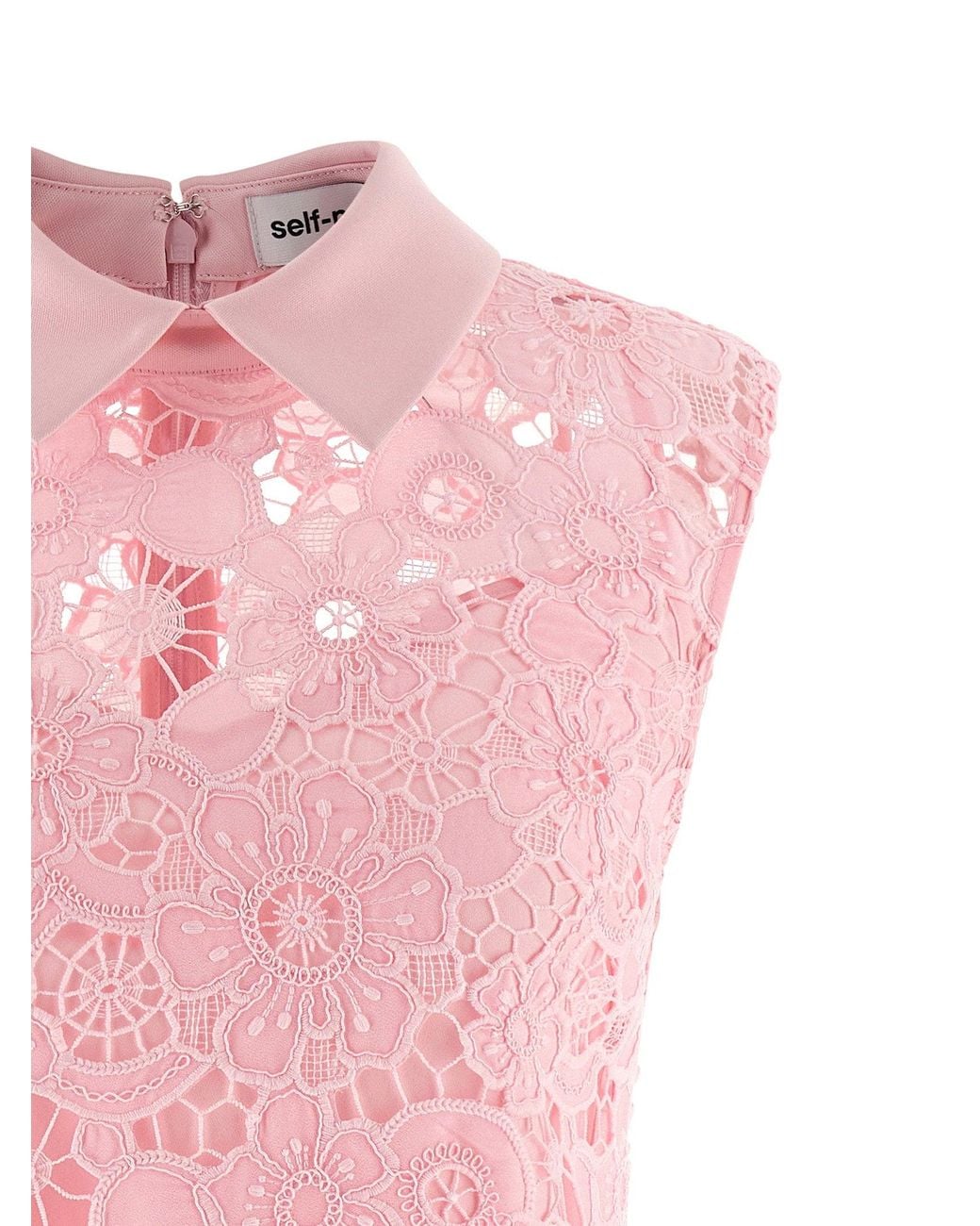 Self-Portrait Pink Openwork Lace Collared Dress