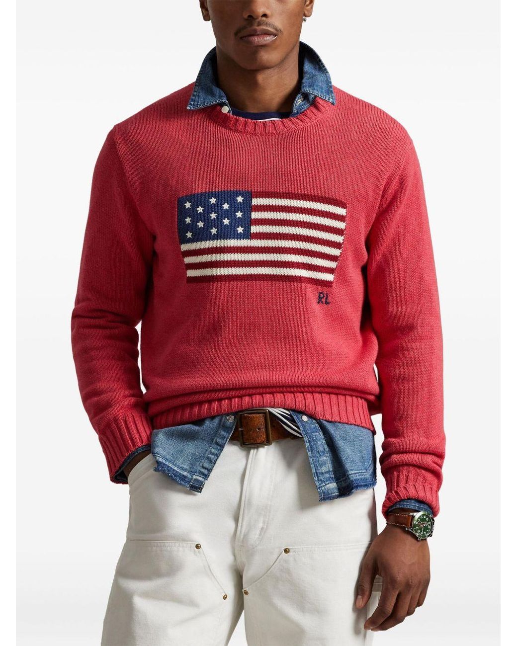 Polo Ralph Lauren Red Sweater The Iconic Flag Cotton for men