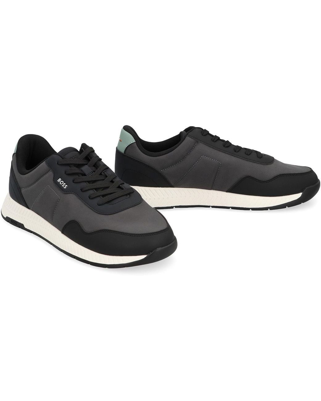 Boss Black Low-Top Sneakers With Leather Insert Polyurethane Trainers for men