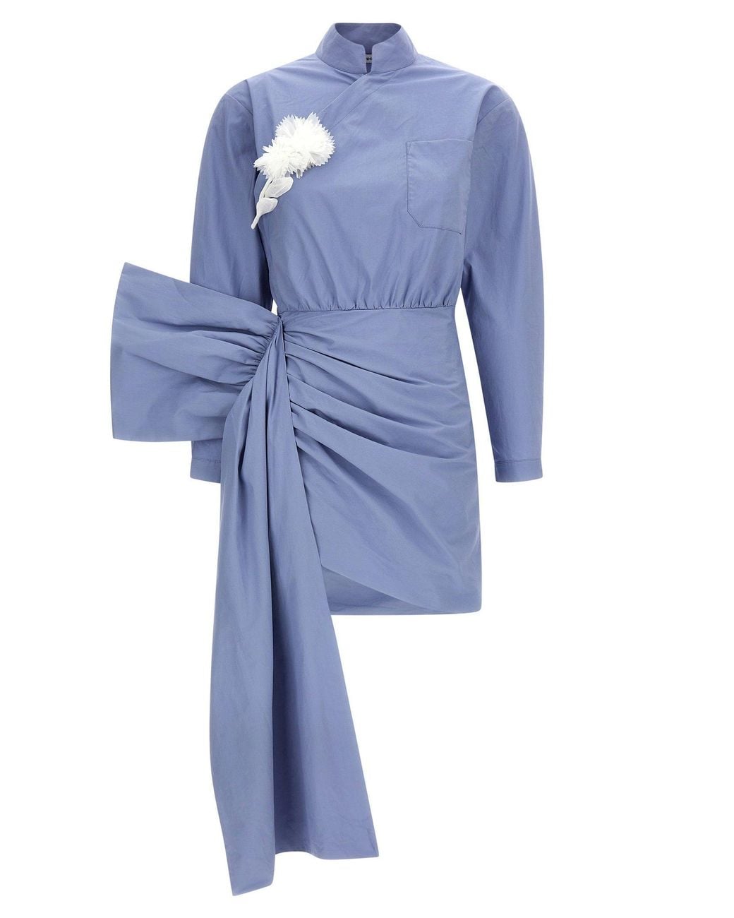 Self-Portrait Blue Cotton Tie-Side Mini Dress