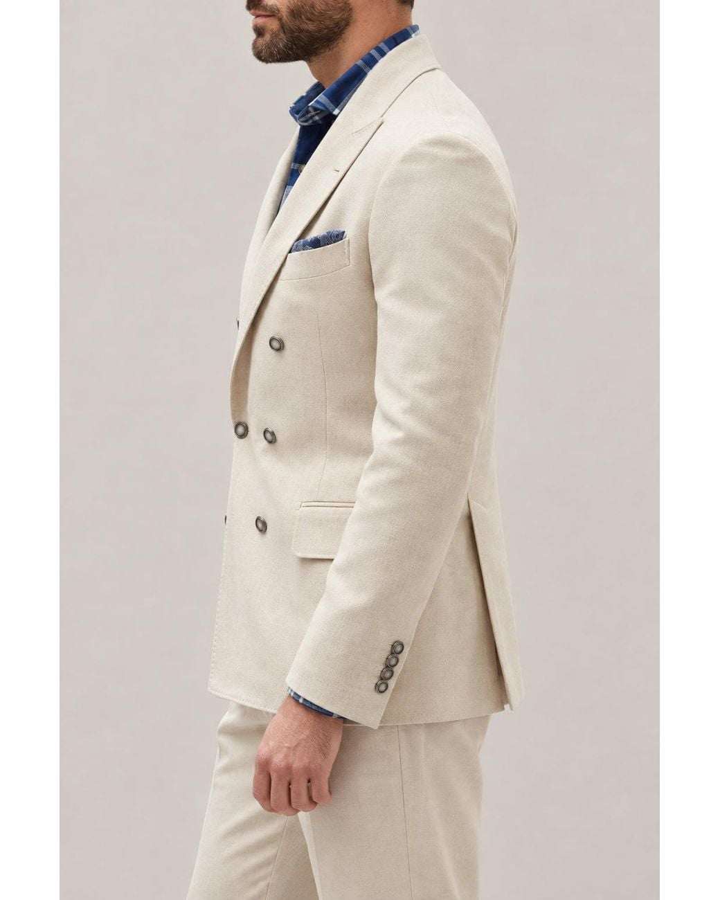 Brunello Cucinelli Natural Wool Double Breasted Jacket Clothing for men