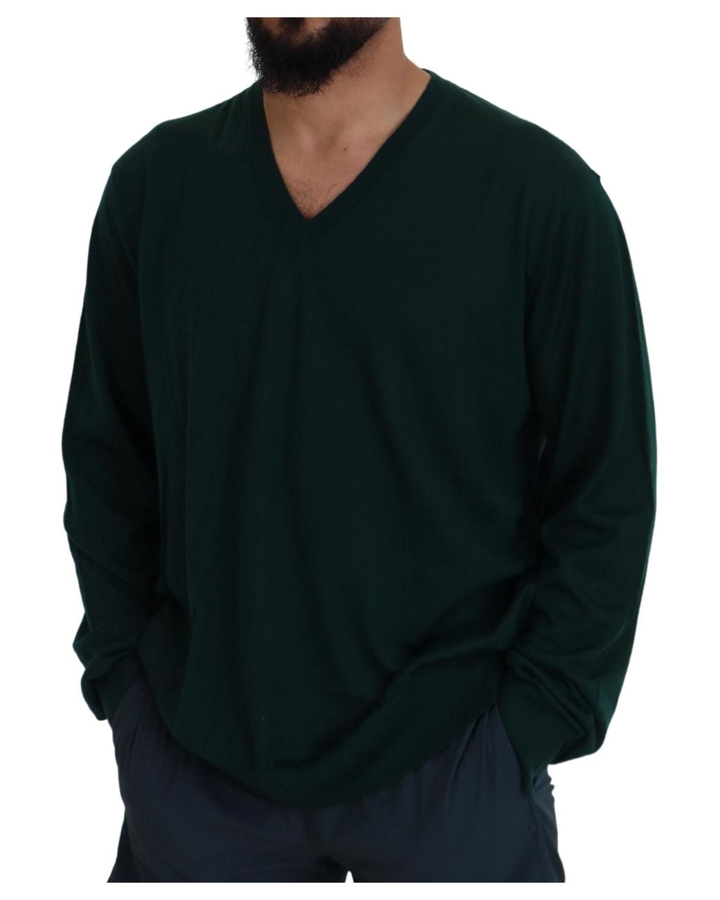 Dolce & Gabbana Green Stunning V-Neck Cashmere Sweater for men