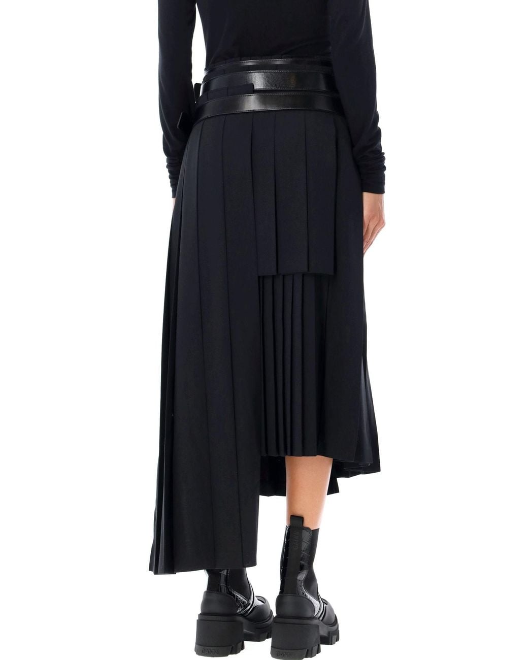 Junya Watanabe Belted Pleated Long Skirt in Black | Lyst