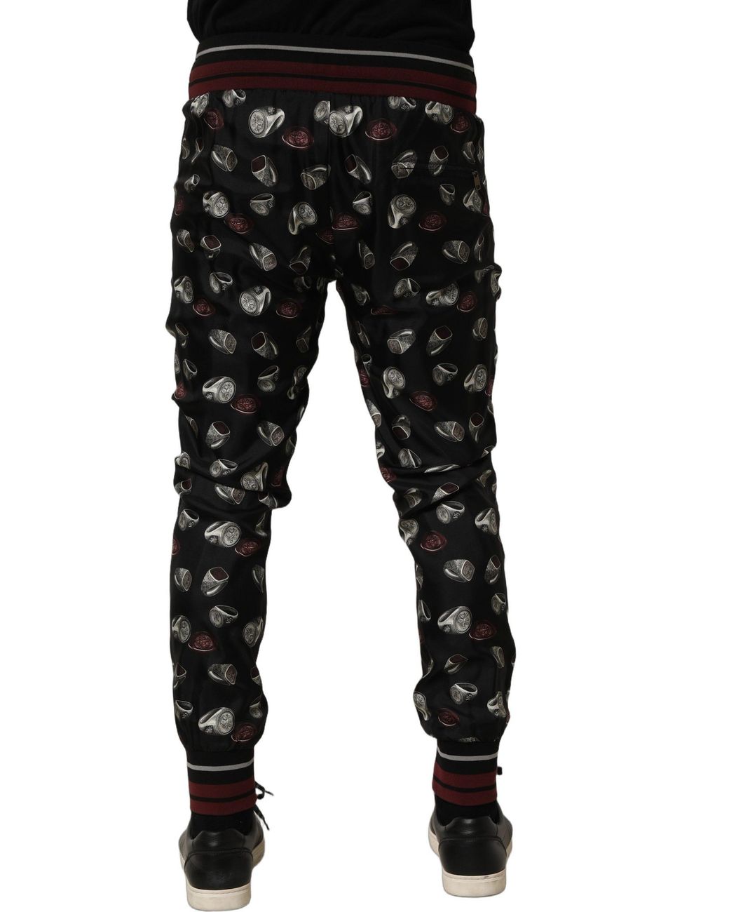 Dolce & Gabbana Black Pants Ring Print Silk Jogging Trousers for men