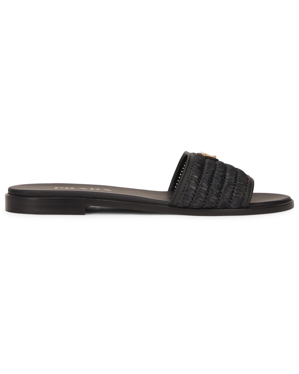 Prada Black Prada Crochet Viscose With Raffia Effect Slide Sandal