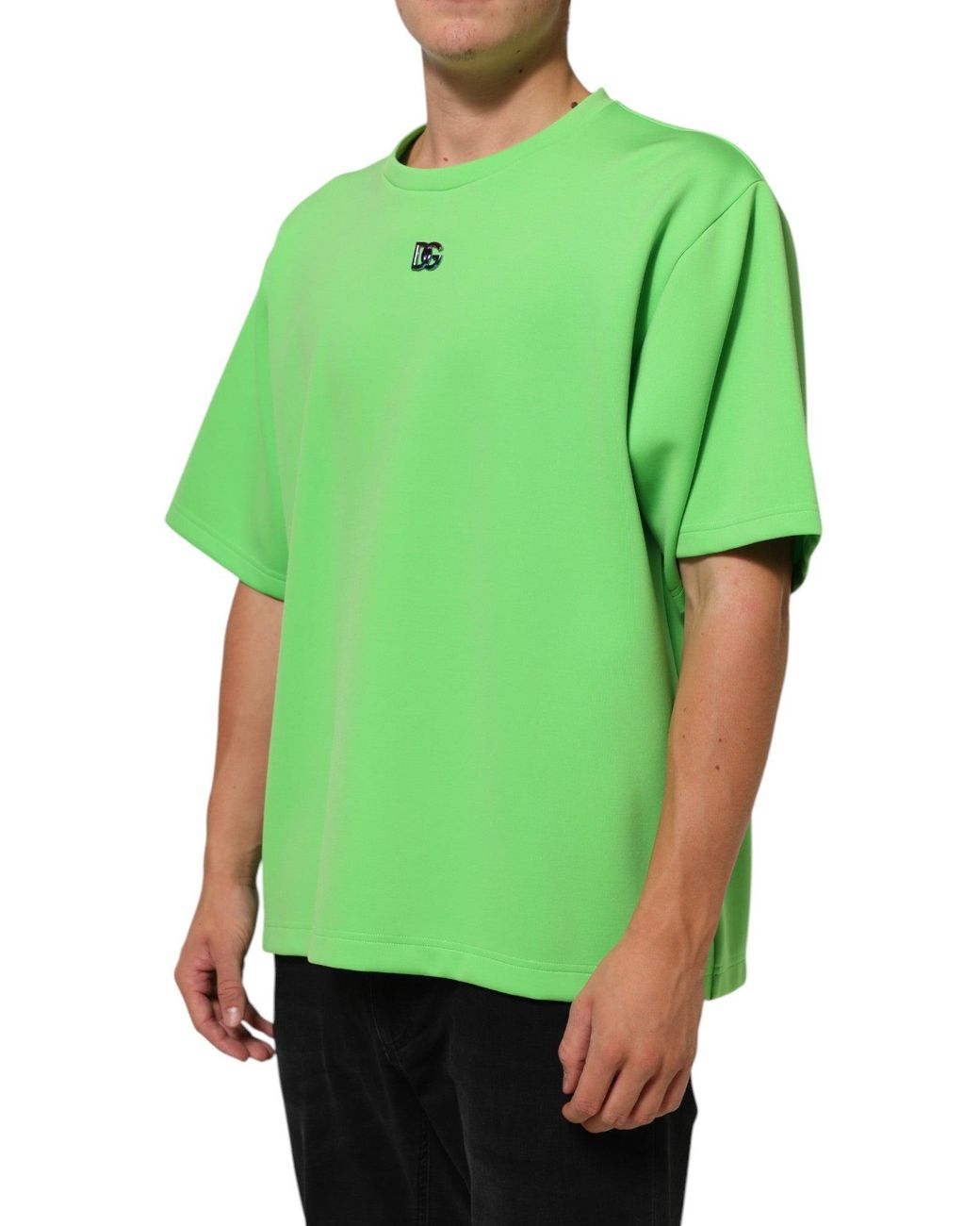 Dolce & Gabbana Green Dolce & Gabbana Logo-Embroidered Crew Neck T-Shirt for men