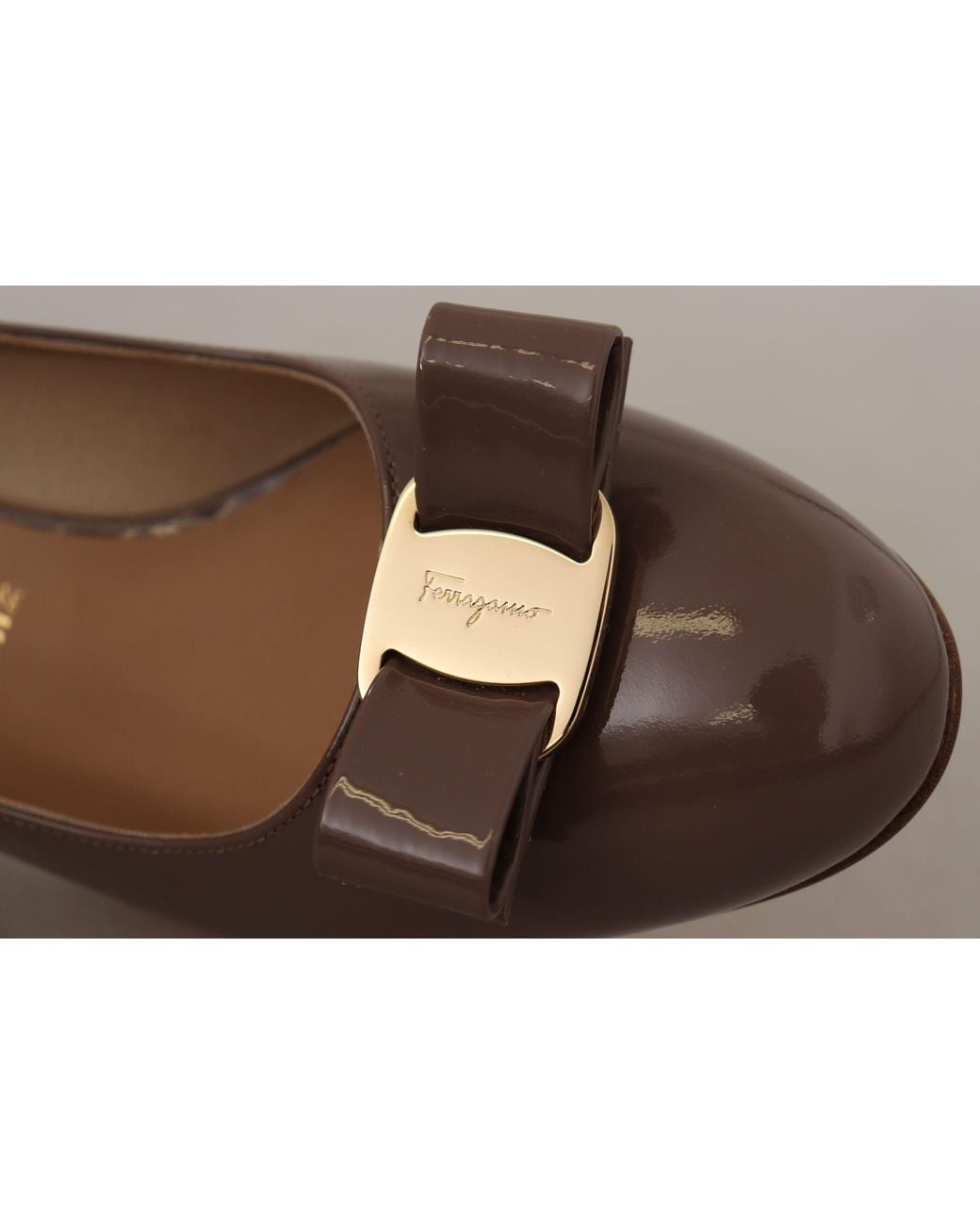 Ferragamo Brown Naplak Calf Leather Pumps Shoes