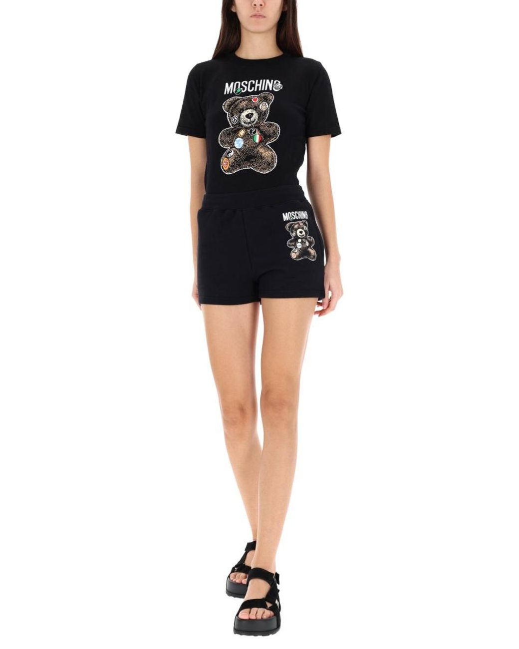 Moschino White Moschino Teddy Print Cotton Bermudas