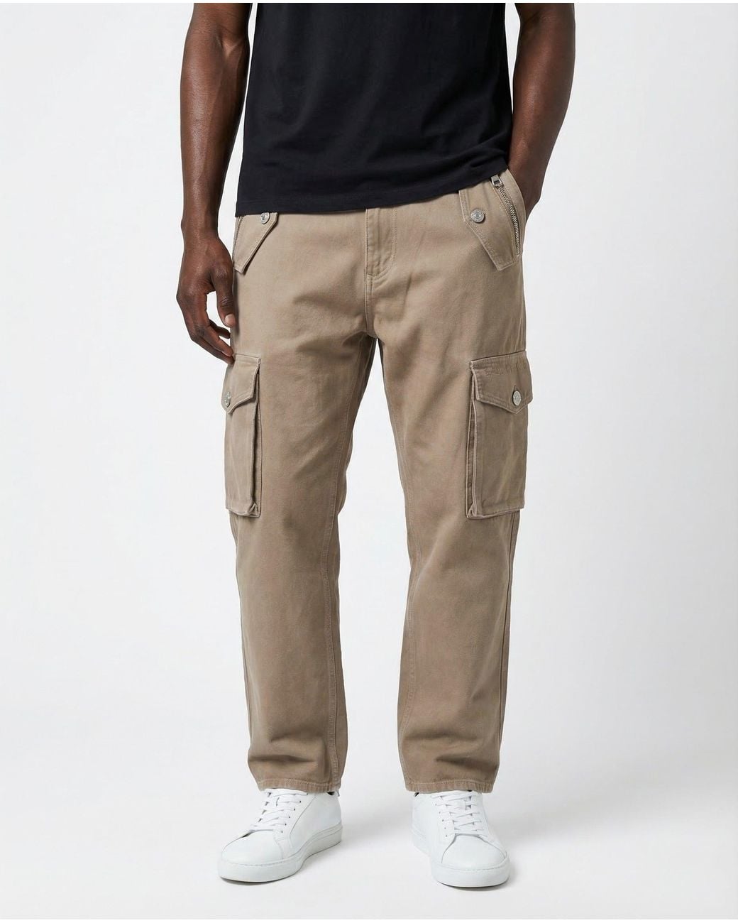 Balmain Natural Loose Cotton Cargo Trousers for men