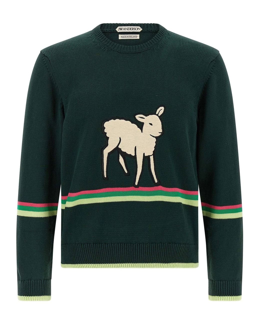 J.W. Anderson Green Sheep-Intarsia Cotton Sweater