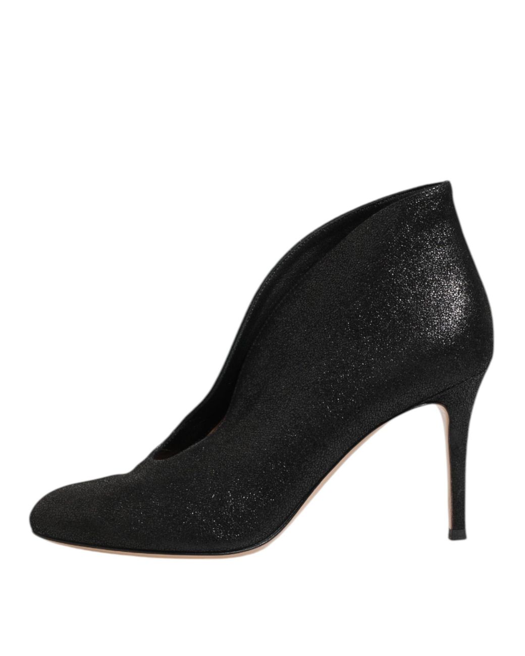 Gianvito Rossi Black Metallic Pump Stiletto Heels Shoes Leather