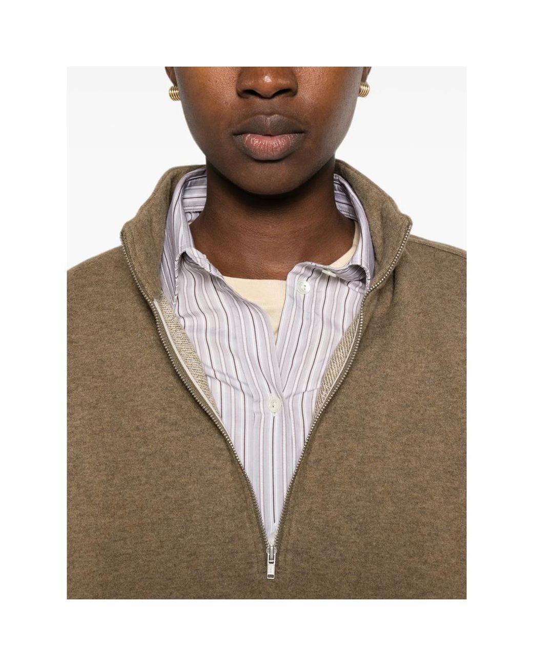 LAMRONS Natural Quarter-Zip Elasticated-Hem Sweater